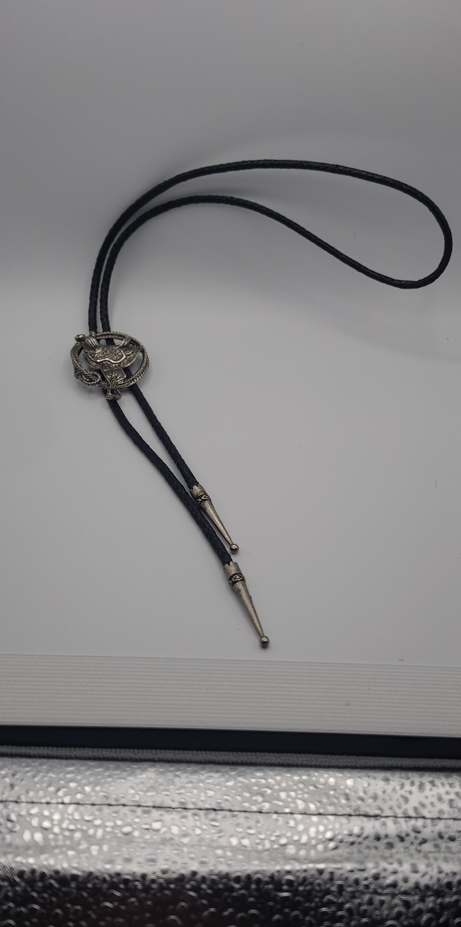 Black Bolo Tie with Saddle  Medallion